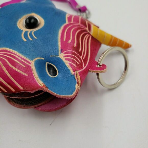 Unicorn Leather Wristlet Wallet Handmade Tooled Coin Purse Keychain Fantasy Gift - Picture 6 of 13